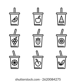 Black and white minimal set of juice outline icon. Use for cafe sign, coffee shop sign, banner or printing.