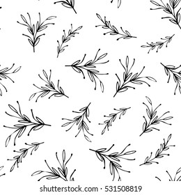 Black and white minimal simple seamless pattern. Retro vintage monochrome floral ornament.