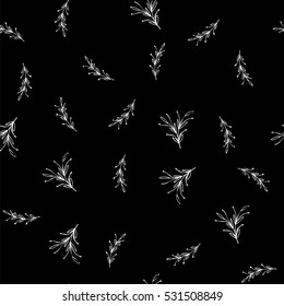 Black and white minimal simple seamless pattern. Retro vintage monochrome floral ornament.