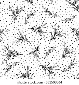 Black and white minimal simple seamless pattern. Retro vintage monochrome floral ornament.