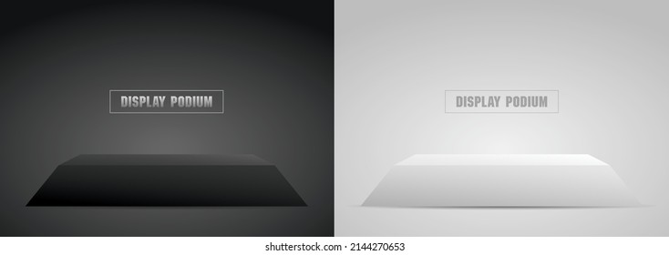 black and white minimal trapezoid podium display 3d illustration vector for putting your object