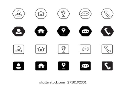 Conjunto de iconos de interfaz de usuario mínima en blanco y negro