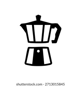 Black and white minimal vector illustration of a moka pot — classic espresso maker icon perfect for café branding and coffee packaging