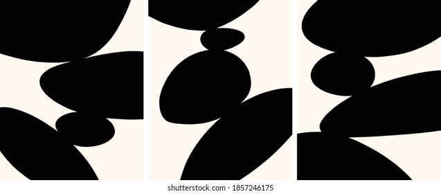 Black and White Minimalist Abstract Art Set, Balancing Stones zen vector illustration