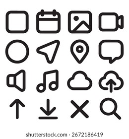 Schwarz-weiß minimalistisch app-button-symbol-set-pack Moderne vecto