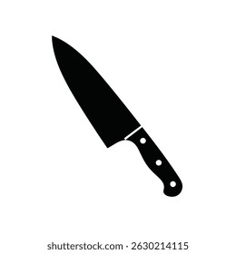 Black and white minimalist chef knife silhouette on white background kitchen utensil design