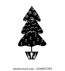 Black and White Minimalist Christmas Tree with Geometric Patterns