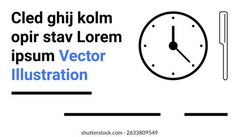 Black and white minimalist clock, pen, and text. Ideal for time management, productivity, modern design, minimalism, business presentations, educational materials, web design concepts. Landing page
