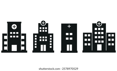 Black and white minimalist Collection of Medical Building Illustrations