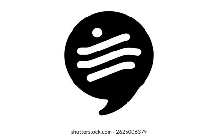 Black and White Minimalist Design of a Rounded Speech Bubble with Three Parallel Lines and a Dot, Symbolizing Communication or a Modern Logo Graphic