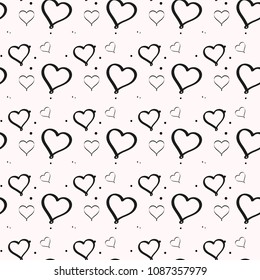 Black and white minimalist heart seamless pattern for nursery wallpaper. Set of isolated funny cute decorative symbols and elements. Chess grid order pattern.