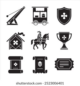 A black and white minimalist icon of a catapult with a white pull-back handle vector design.