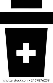 Black and White Minimalist Icon - Coffee Cup and First Aid Kit Symbology.