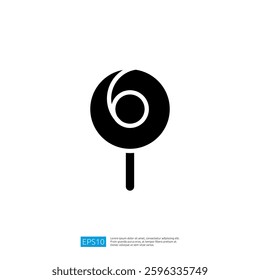 Black And White Minimalist Icon Of A Round Lollipop On A Stick Representing Sweet Treats And Candy Delight