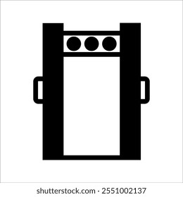 Black and white minimalist icon of a security gate, featuring vertical bars and a locking mechanism. Commonly used to represent controlled access points, safety barriers, or gated entrances in residen