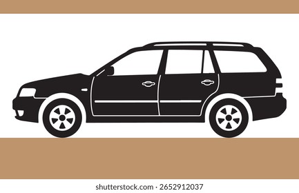 Ilustração minimalista a preto e branco de um carro de estação