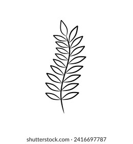 Black and white, minimalist leaf drawing on white background. Suitable for nature themed designs, prints, stationery, and botanical illustrations.