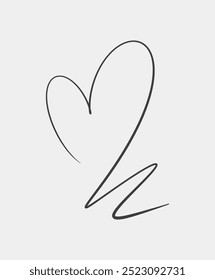 Black and white minimalist line art featuring a simple, flowing heart design, symbolizing love and simplicity in abstract form.