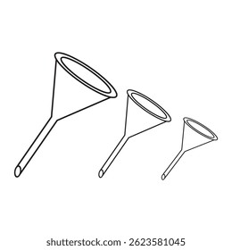 A black and white, minimalist line drawing of a funnel, featuring simple shapes and clean lines. Perfect for use as an icon, minimalist design element, or educational graphic illustration.