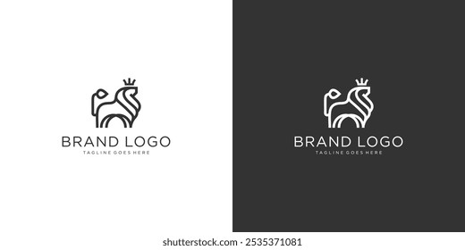 logotipo da coroa do leão minimalista preto e branco