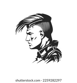 Black and white minimalist logo depicting a soldier.