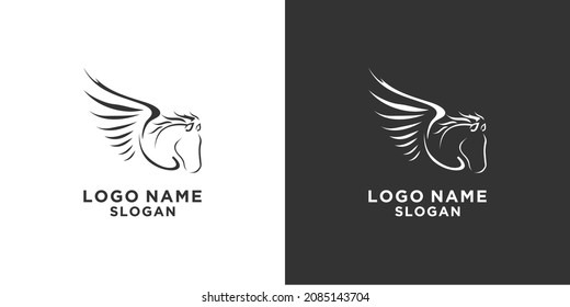 black and white minimalist pegasus vector logo