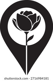 Schwarz-weiß Minimalist einer Rose in einem Ort Pin Position Pin Rose Blume Symbol