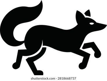 Black and white minimalist of a running fox with a bushy tail animal silhouette