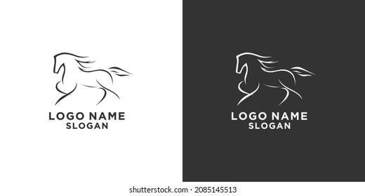 black and white minimalist running horse vector logo