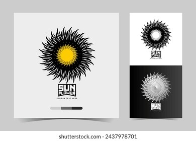 black and white minimalist sunflower vector logo