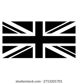 Diseño de Vector minimalista Union Jack en blanco y negro. Marcador monocromo limpio del Reino Unido adecuado para uso de marca, íconos, impresión y Web.
