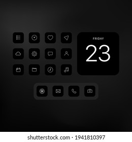 Black and White minimalistic icons. Digital icon set. Vector illustration