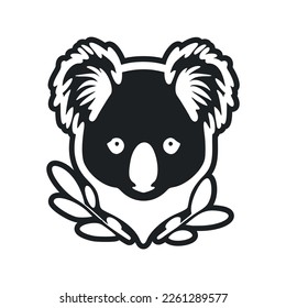 Black and white minimalistic logo with Adorable and cute koala.