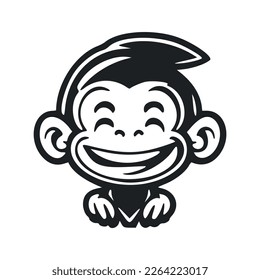 Black and white minimalistic logo with Adorable and cute monkey.