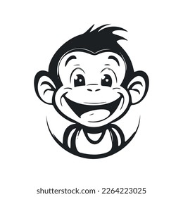 Black and white minimalistic logo with an adorable and cute monkey.