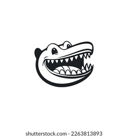 Black and white minimalistic logo with an aesthetic Cheerful crocodile.