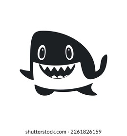 Black and white minimalistic logo with Attractive Cheerful Shark.
