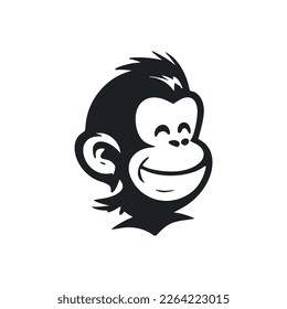 Black and white minimalistic logo with Attractive and cute monkey.