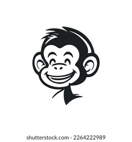 Black and white minimalistic logo with a charming and cute monkey.