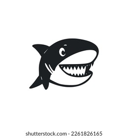 Black and white minimalistic logo with Lovely Cheerful shark.