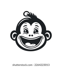 Black and white minimalistic logo with Lovely and cute monkey.