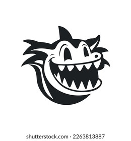 Black and white minimalistic logo with a Pleasant Cheerful crocodile.