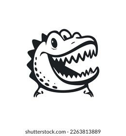 Black and white minimalistic logo with Sweet Cheerful crocodile.