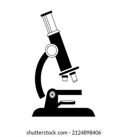 black and white minimalistic microscope vector icon, microscope symbol for doctors and scientists, for hospitals, schools and laboratories, simple microscope symbol for stickers and buttons