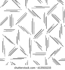 Black and white minimalistic seamless vector pattern with random lines.