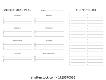 black and white minimalistic weekly meal plan