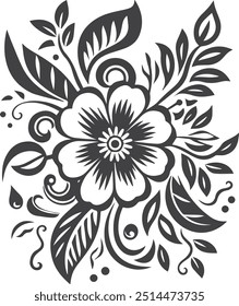 Diseño de patrón de flores mixtas en blanco y negro