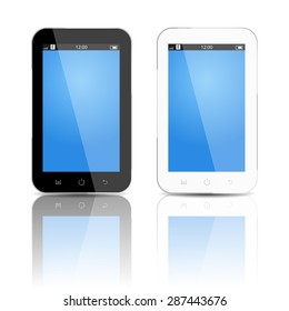 black and white mobile phones with reflections