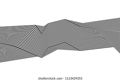 black and white mobious wave stripe optical art abstract design