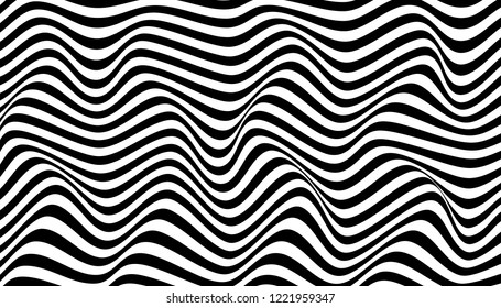 Black And White Mobious Wave Stripe Optical Design. Simple Texture. Pattern With Optical Illusion.